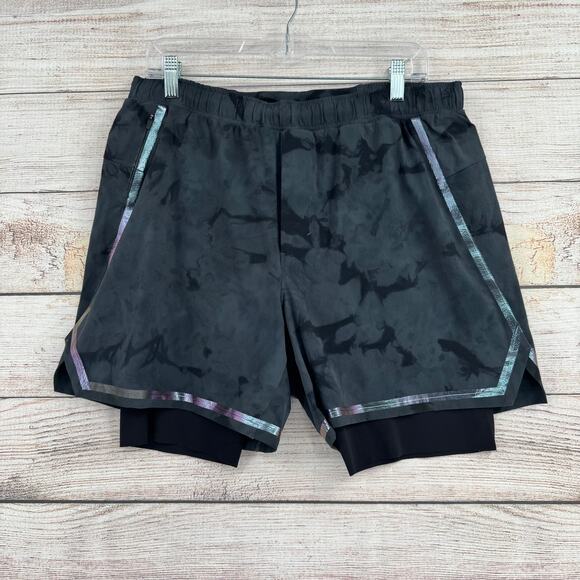 Lululemon Surge Lined 6" Running Shorts Mens XL Gray Black Tie Dye Reflective - Picture 1 of 10